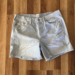 Madewell railroad stripe cutoff shorts